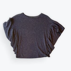 Women's Heathered Navy Blue Ruffle Sleeve Top Size XS